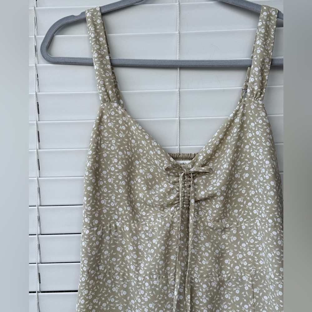 Abercrombie & Fitch Slip Dress M Green Floral Midi Smocked Dainty Slit M Cottage - Picture 8 of 14
